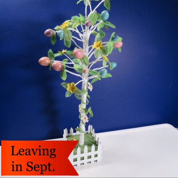 Easter Egg Tree 18" tall with eggs & flowers w picket fence - Picture 3 of 11